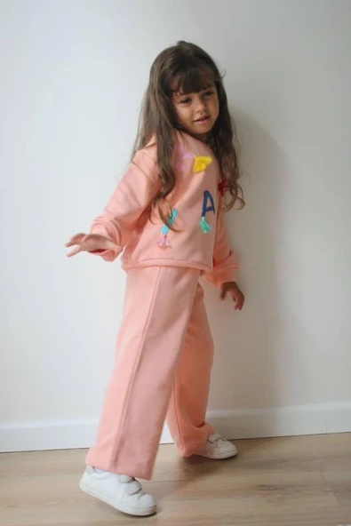 Cg Kids Paris Kabartma Baskılı Püsküllü Ispanyol Paça  Kız Çocuk Eşofman Takım - 3