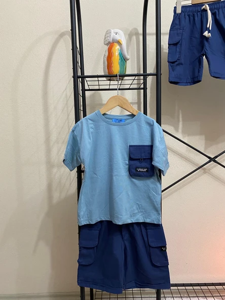 Cg Kids Lacivert Kargo Cep Şort Detaylı Kaliteli Kumaş Erkek Çocuk Alt Üst Takım - 5