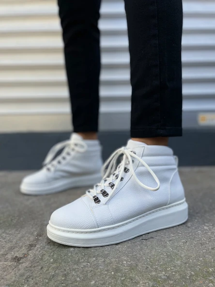 JET-206 Ottawa Bağcıklı Ortopedik Taban Cilt Erkek Spor Bot CBT - Beyaz - Resim 2