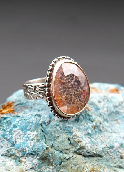 925 Ayar Gümüş ve Pirinç Otantik Kadın Yüzük sy00079 - Resim 2