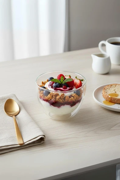 Çift Cidarlı Cam Kase 250 ml 10 cm ürün görseli 1