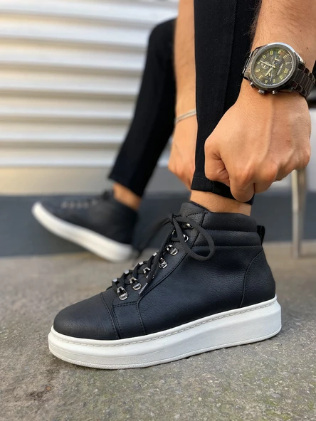 JET-206 Ottawa Bağcıklı Ortopedik Taban Cilt Erkek Spor Bot CBT - Siyah - Resim 3