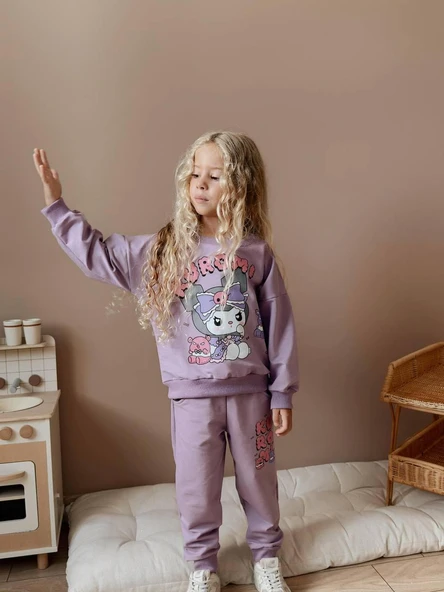 Cg Kids Kuromi 2 Iplik Kumaş Kız Çocuk Alt Üst Takım Süper Kalite - 4