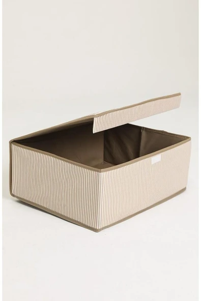 Çok Amaçlı Baza Kutusu Bej Çizgili Tekli 50x40x30 Cm