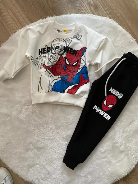 Cg Kids Spiderman Örümcek Adam Blackwhite 2 Iplik Kumaş Erkek Çocuk Alt Üst Takım Süper Kalite - 6