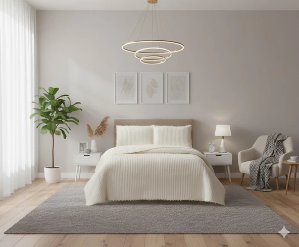 KAPİTONELİ YATAK ÖRTÜSÜ ÇİFT KİŞİLİK VENEDİK KREM ürün görseli