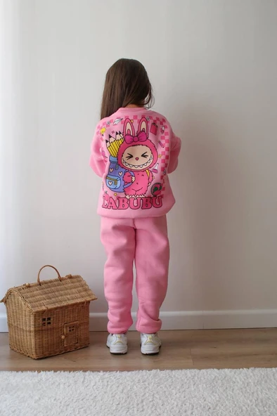 Cg Kids Labubu 3 Iplik Şardonlu Içi Pamuklu Kız Çocuk Alt Üst Süper Tarz Takım