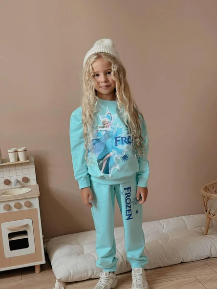 Cg Kids Frozen Elsa 2 Iplik Kumaş Kız Çocuk Alt Üst Takım Süper Kalite