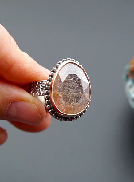 925 Ayar Gümüş ve Pirinç Otantik Kadın Yüzük sy00079 - Resim 4