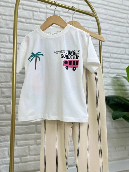 Cg Kids Jungle Çizgili Keten Kombinli Erkek Çocuk Alt Üst Takım - 3