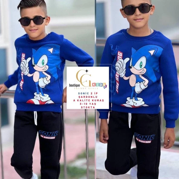 Sonic Baskılı Eşofman-Sweatshirt 2 Ip Şardonlu Erkek Çocuk Takım - 3