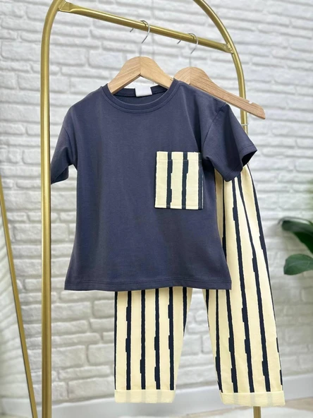 Cg Kids Antrasit Krem Çizgili Erkek Çocuk Alt Üst Takım