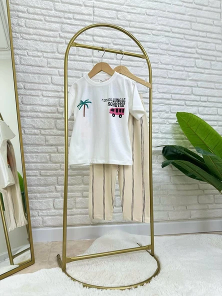 Cg Kids Jungle Çizgili Keten Kombinli Erkek Çocuk Alt Üst Takım - 4