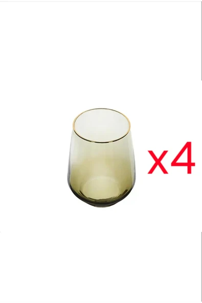 Porland Yeşil Altın Yaldızlı Ayaksız 4'lü Su Bardağı 425 cc ürün görseli 1