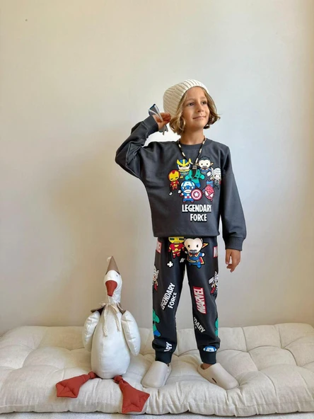 Cg Kids Marvel Figür Baskılı Eşofman Takımı 2 Iplik Erkek Çocuk Alt Üst Takım - 3