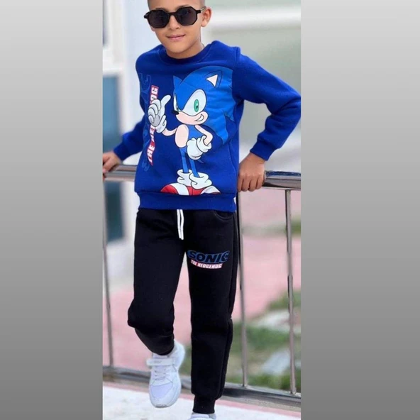 Sonic Baskılı Eşofman-Sweatshirt 2 Ip Şardonlu Erkek Çocuk Takım