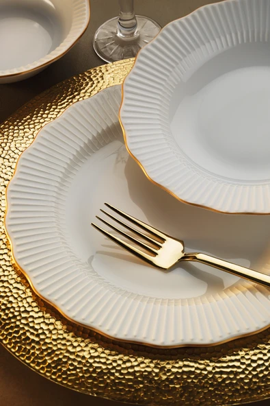 Porland Frilly 18 Parça Yemek Takımı Gold Fileli - 2