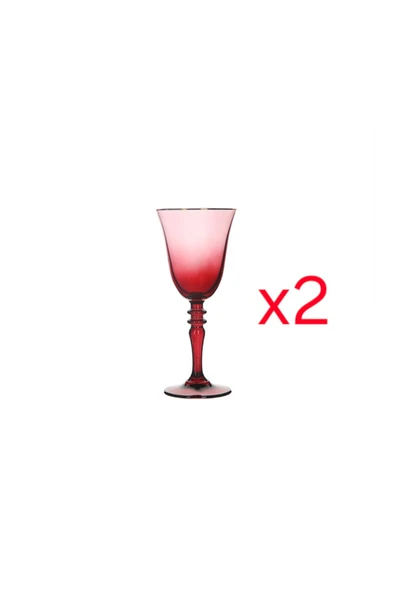 Porland Bordo Altın Yaldızlı Ayaklı 2'li Su Bardağı 270 cc ürün görseli 1