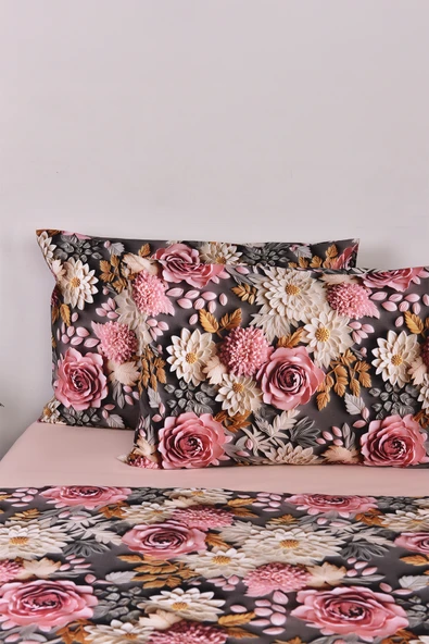 3D Çiçek Desenli Çift Kişilik Nevresim Takımı %100 Pamuk ürün görseli