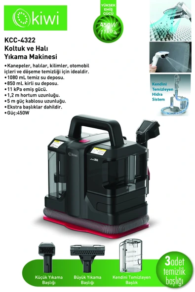 Kiwi Kcc-4322 Koltuk Ve Halı Yıkama Makinesi Siyah ürün görseli