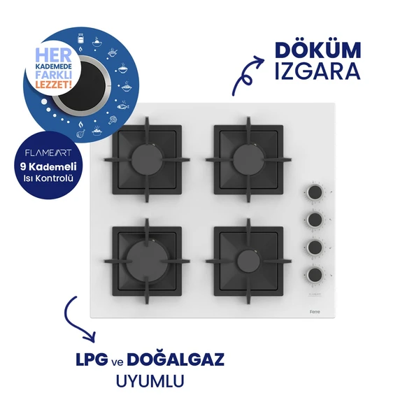 Flowart Turbolu Beyaz Cam Ankastre Set ( Kaymaz Döküm Izgara ) QBL62CB - SC206 - D087 - Resim 3