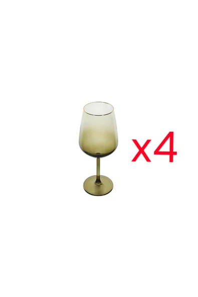 Porland Yeşil Altın Yaldızlı Ayaklı 4'lü Su Bardağı 490 cc