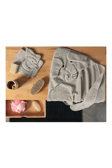 Porland Elephant Kapüşonlu Gri Çocuk Havlu 100x100 - 3