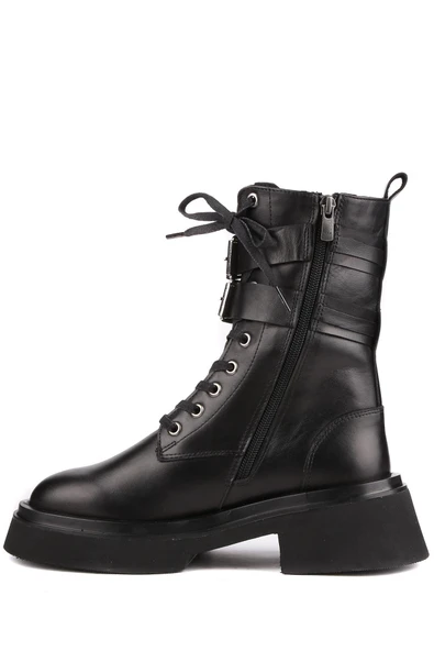 Stato - Siyah Hakiki Deri Fermuarlı Kadın Postal Bot - Resim 5