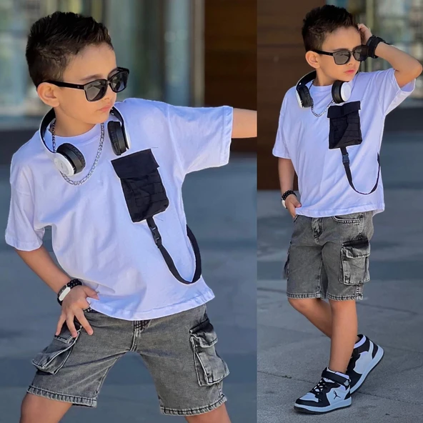 Cg Kids Paraşüt Cep Detaylı T-Shirt Komando Cepli Jean Erkek Çocuk Alt Üst Takım - 3