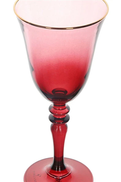 Porland Bordo Altın Yaldızlı Ayaklı Su Bardağı 270 Cc - Resim 3