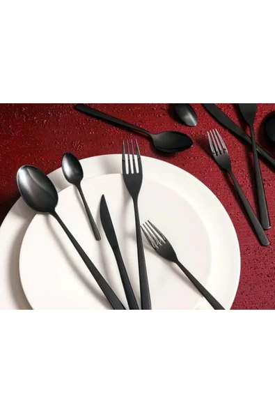 Porland Roxen Siyah Çatal Kaşık Bıçak Takımı 84 Parça 12 Kiş