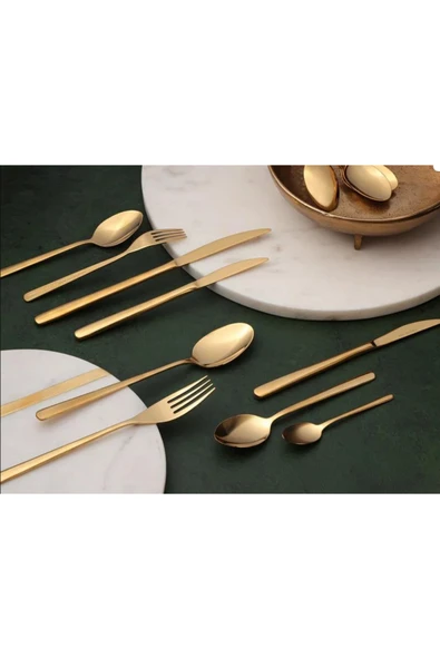 Porland Roxen Gold Çatal Kaşık Bıçak Takım 84 Parça 12 Kişi - 2