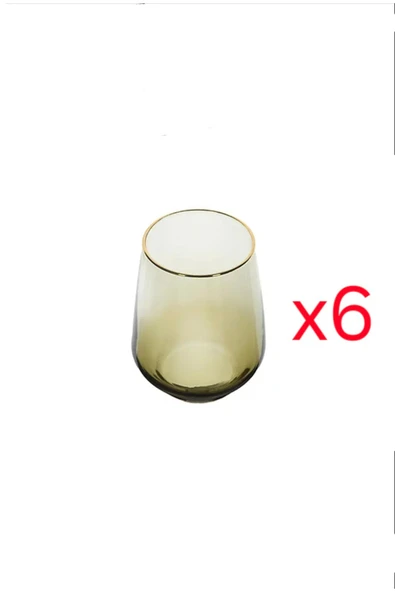 Porland Yeşil Altın Yaldızlı Ayaksız 6'lı Su Bardağı 425 cc ürün görseli 1