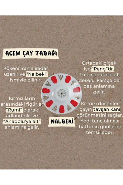 Porland 6 Kişilik Porselen Ergonomi Çay Tabağı - Kırmızı Gold - 7