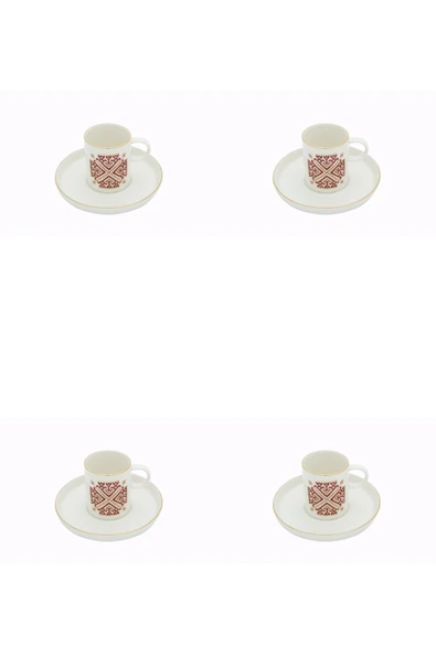 Porland Arabesque Desen Tabaklı Kahve Fincanı 80cc 4'lü