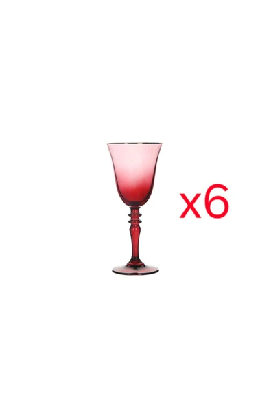 Porland Bordo Altın Yaldızlı Ayaklı 6'lı Su Bardağı 270 cc