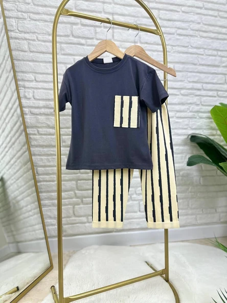 Cg Kids Antrasit Krem Çizgili Erkek Çocuk Alt Üst Takım - 3