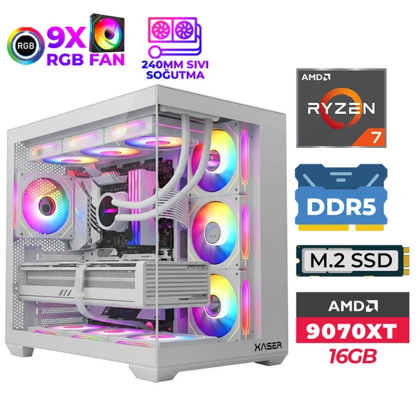 Xaser SovaX130 Ryzen 7 9700X 32GB DDR5 Ram 1TB M.2 NVMe SSD 16GB RX9070 XT Sıvı Soğutmalı Masaüstü Oyuncu Bilgisayarı
