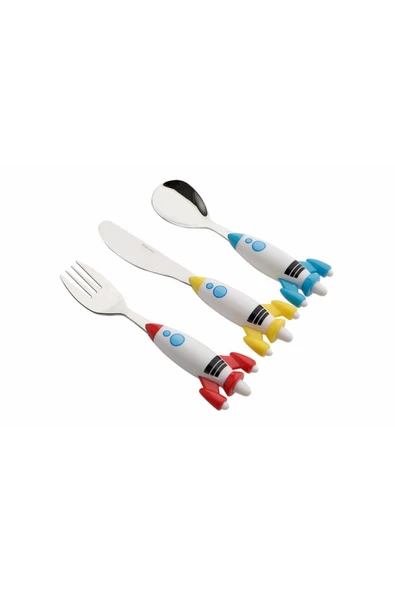 Porland Mini Rocket Çocuk Çatal Kaşık Bıçak Takımı 3 Parça