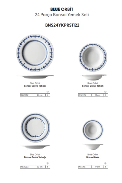 PORSER Blue Orbit Bonsai 24 Parça Yemek Takımı - 2