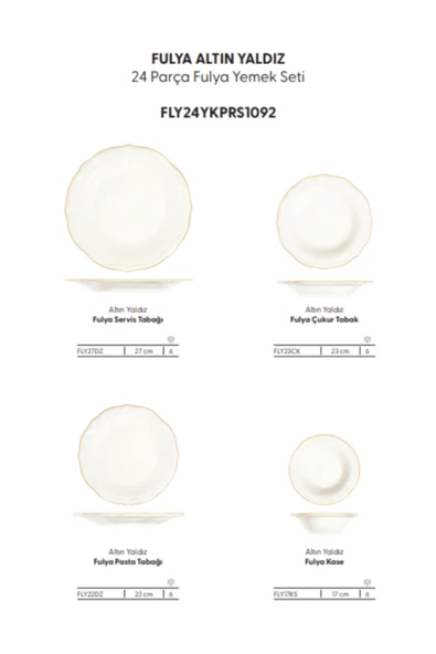 PORSER Fulya Altın Yaldız 24 Parça Yemek Takımı - 2