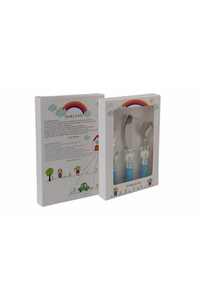 Porland Mini Rabbit Mavi Çocuk Çatal Kaşık Bıçak Takım 3 Parça - 2