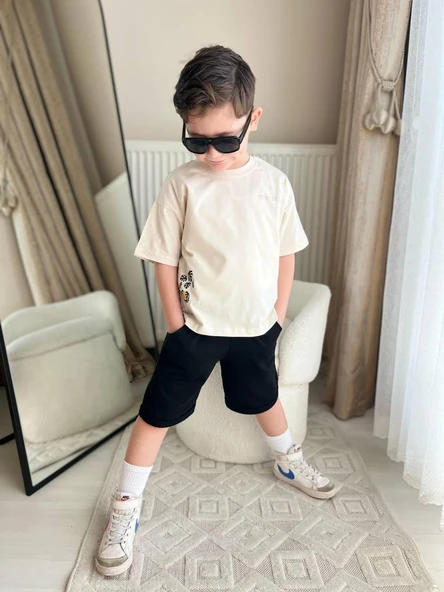 Cg Kids Tropical Palmiye Detaylı Yan Cepli Şort Erkek Çocuk Alt Üst Takım - 2