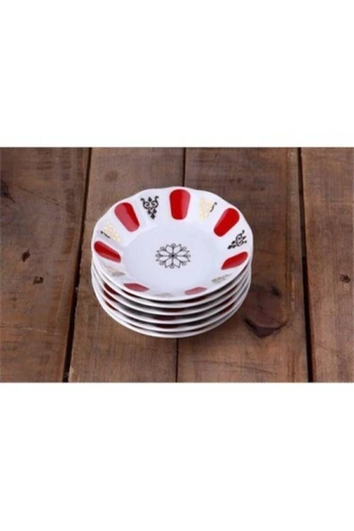 Porland Arow Marka Porselen Kırmızı Beyaz Kahveci Model 6 Lı Çay Tabağı Arow - Resim 2