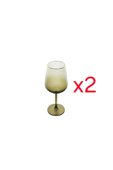 Porland Yeşil Altın Yaldızlı Ayaklı 2'li Su Bardağı 490 cc ürün görseli 1