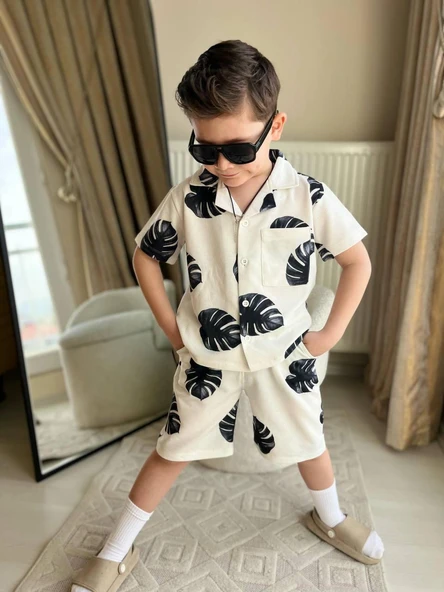 Cg Kids Yaprak Desenli Ince Lacoste Kumaş Erkek Çocuk Alt Üst Takım