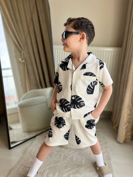 Cg Kids Yaprak Desenli Ince Lacoste Kumaş Erkek Çocuk Alt Üst Takım - 3