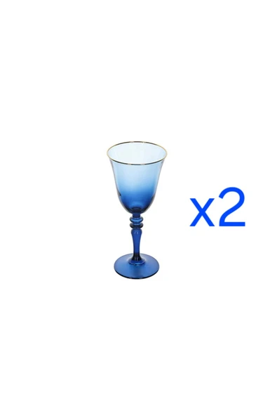 Porland Lacivert Altın Yaldızlı Ayaklı Su Bardagi 2'li 270 cc ürün görseli 1