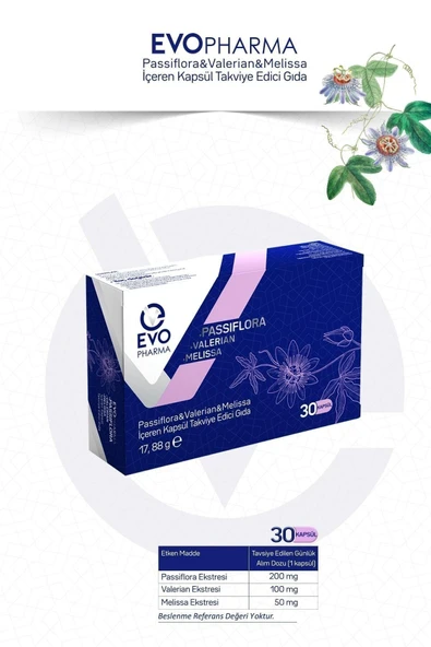 EVOPHARMA Passıflora & Valerian & Melissa İçeren Takviye Edici Gıda 30 Kapsül - Resim 2
