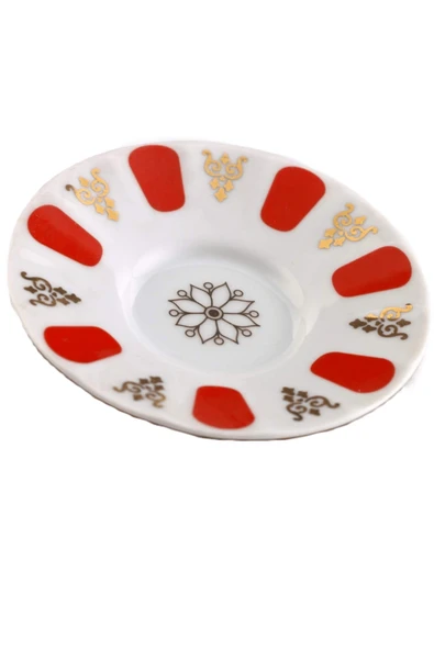 Porland 6 Kişilik Porselen Ergonomi Çay Tabağı - Kırmızı Gold - 2